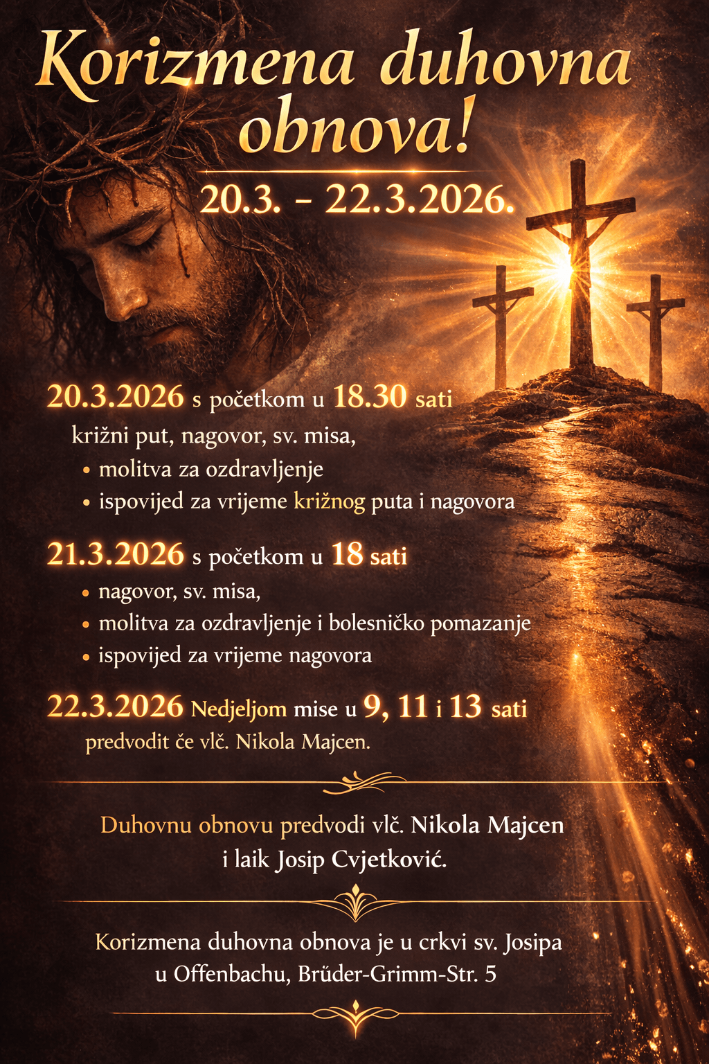 Korizmena duhovna obnova od 20.3. –&nbsp;22.3.2026