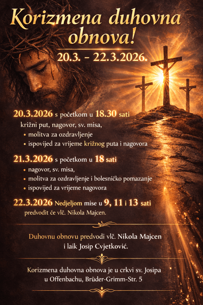 Korizmena duhovna obnova od 20.3. –&nbsp;22.3.2026